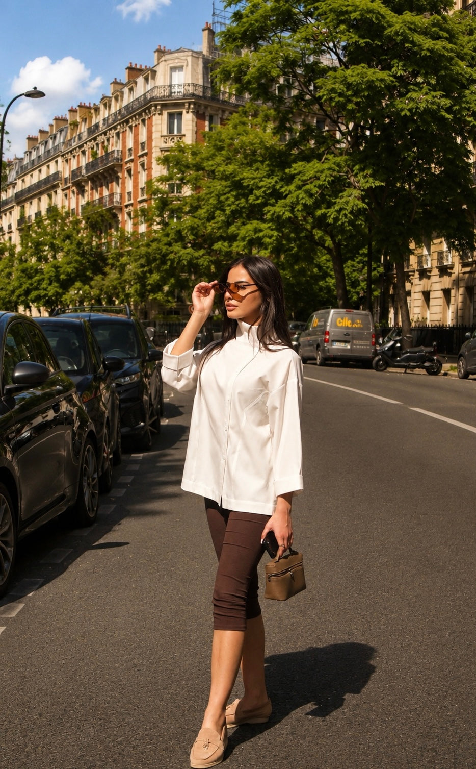 Chemise col montant en popeline blanche