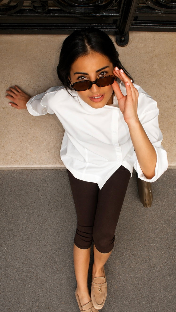 Chemise col montant en popeline blanche