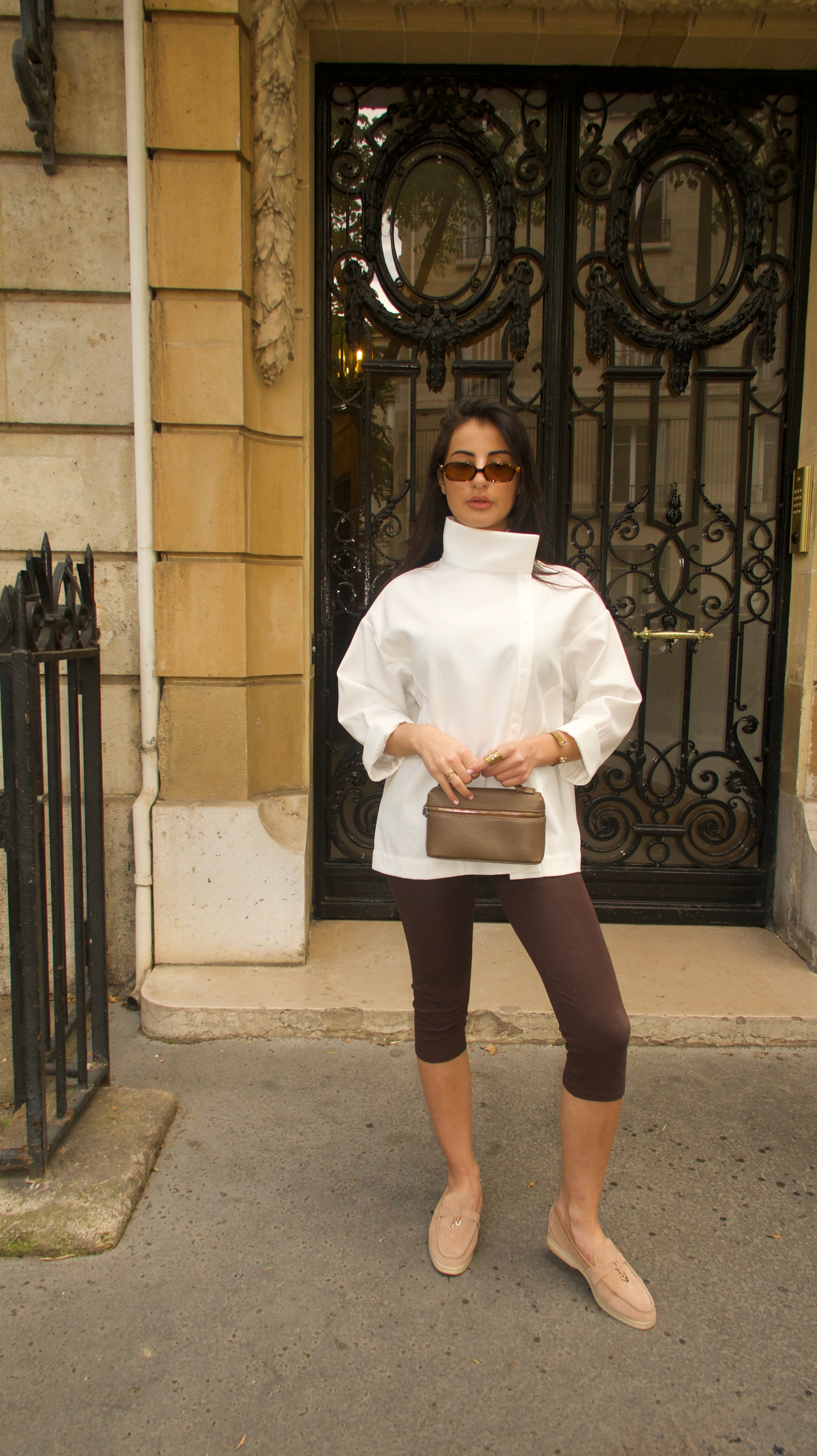 Chemise col montant en popeline blanche