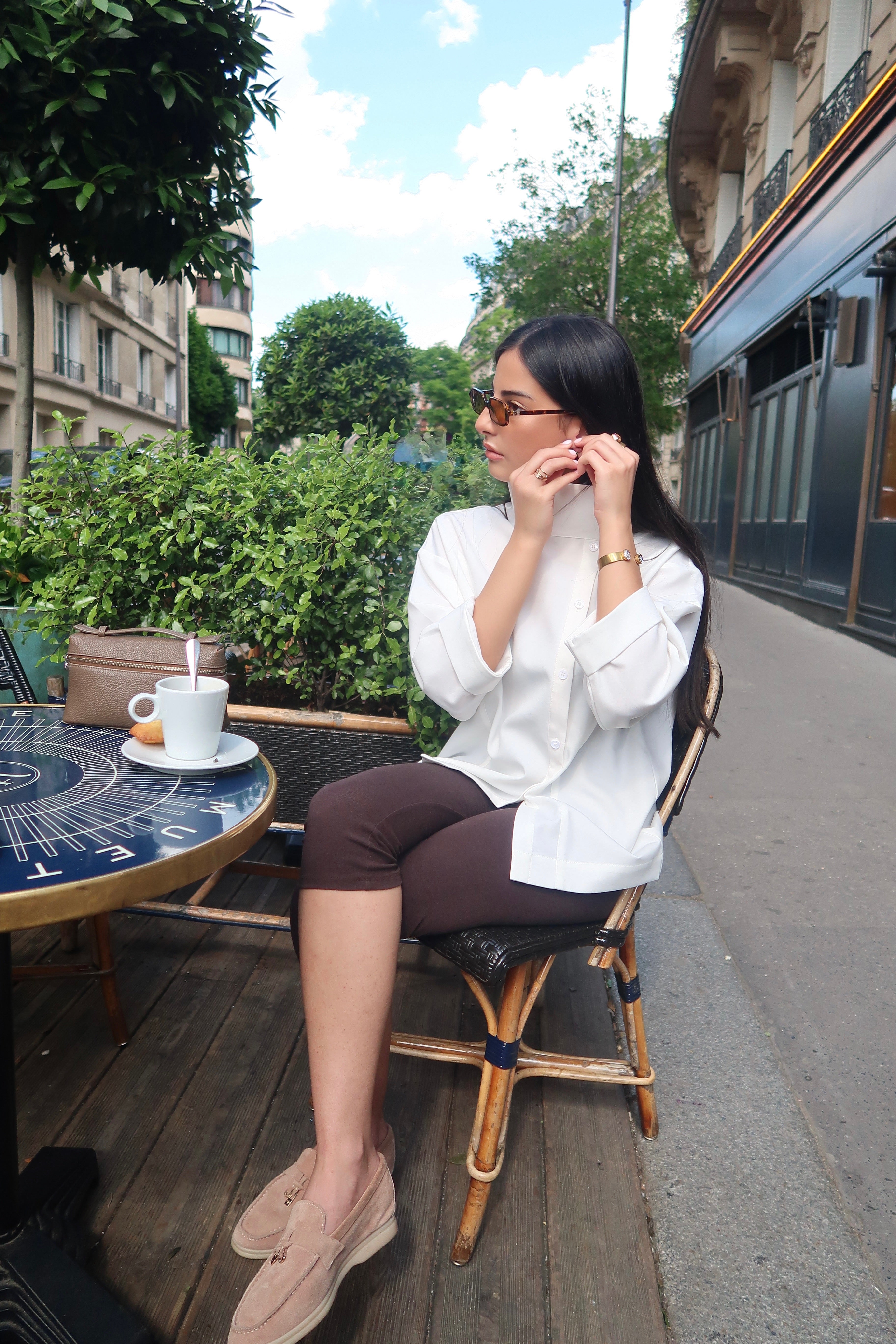 Chemise col montant en popeline blanche